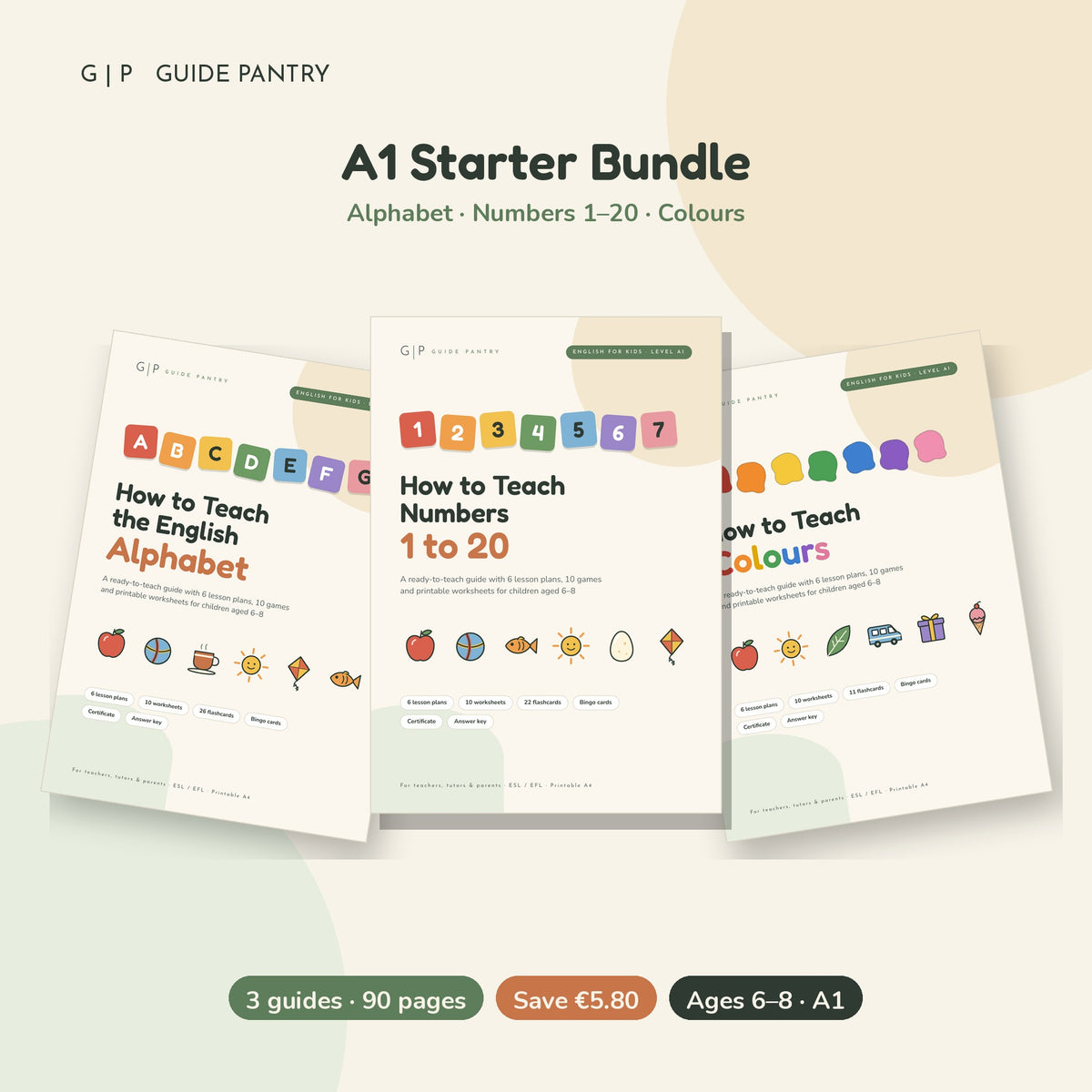 A1 Starter Bundle – 3 Printable ESL Guides for Kids (Ages 6–8)