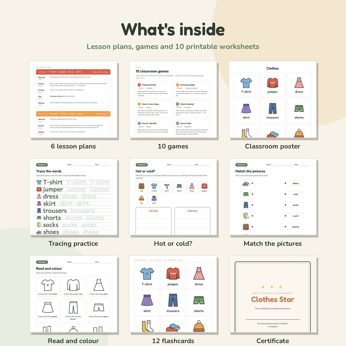 Clothes worksheets, flashcards and lesson plans preview