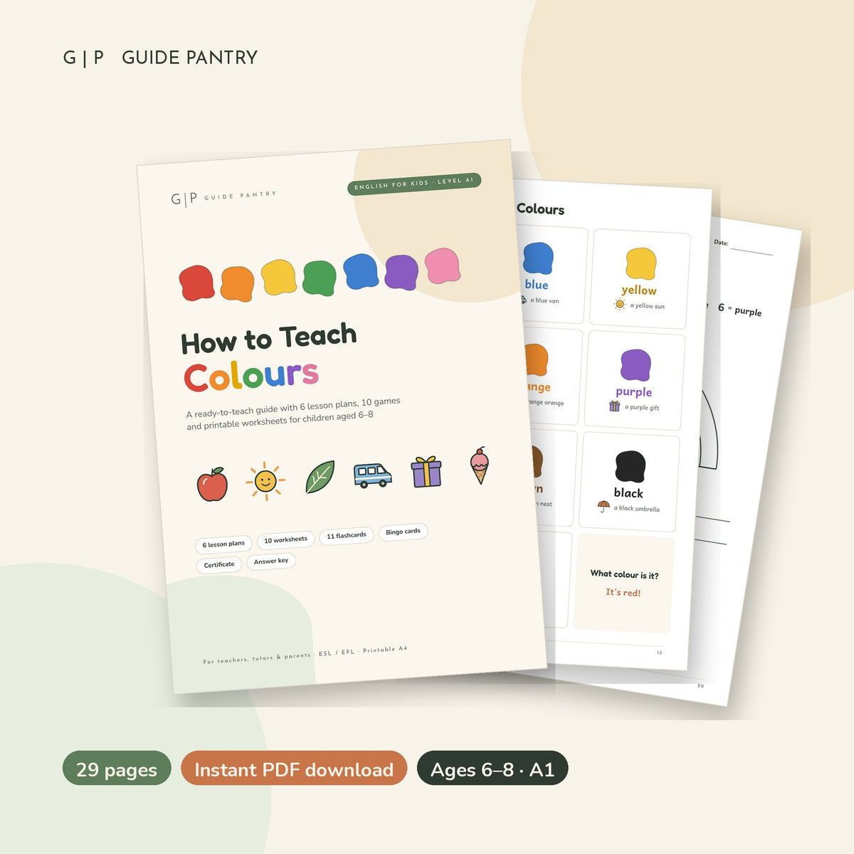 How to Teach Colours – Printable ESL Guide for Kids (Ages 6–8, A1)