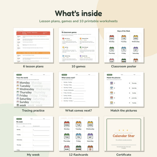 Days of the Week worksheets, flashcards and lesson plans preview