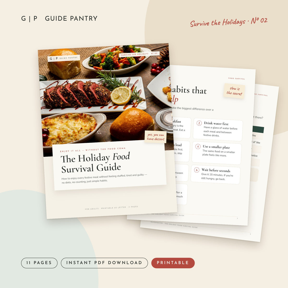 The Holiday Food Survival Guide – printable PDF cover and inside pages, Survive the Holidays series.