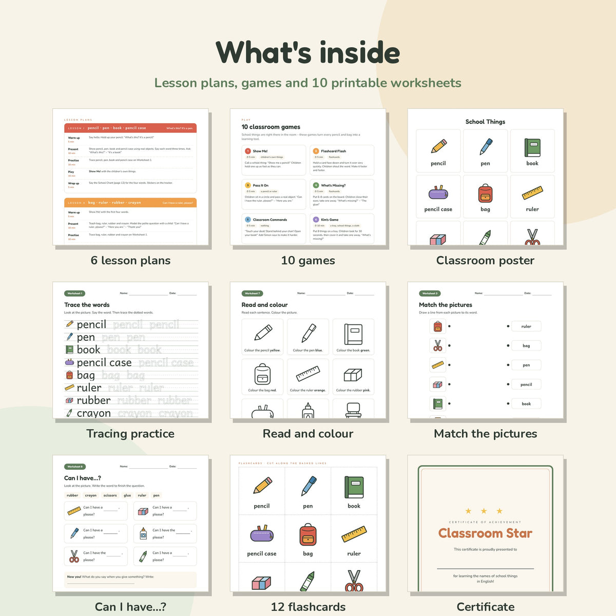 Classroom Objects worksheets, flashcards and lesson plans preview