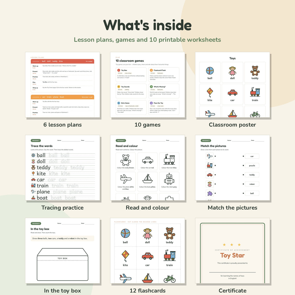 Toys worksheets, flashcards and lesson plans preview