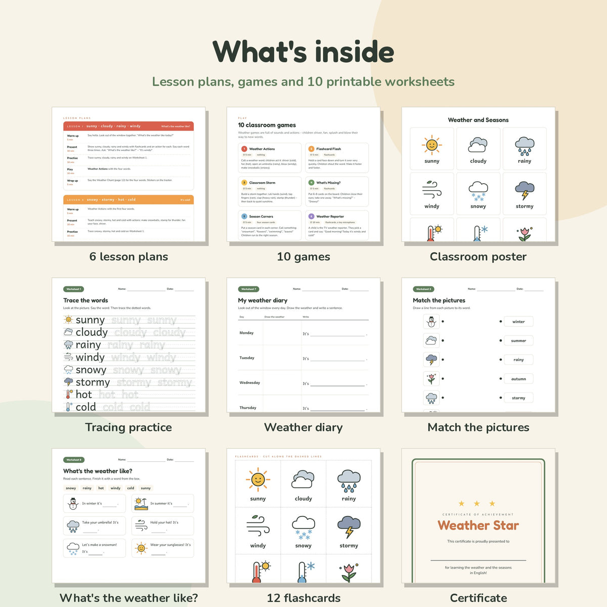 Weather & Seasons worksheets, flashcards and lesson plans preview