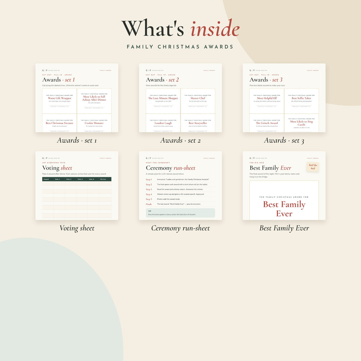 What's inside Family Christmas Awards – preview of the printable pages