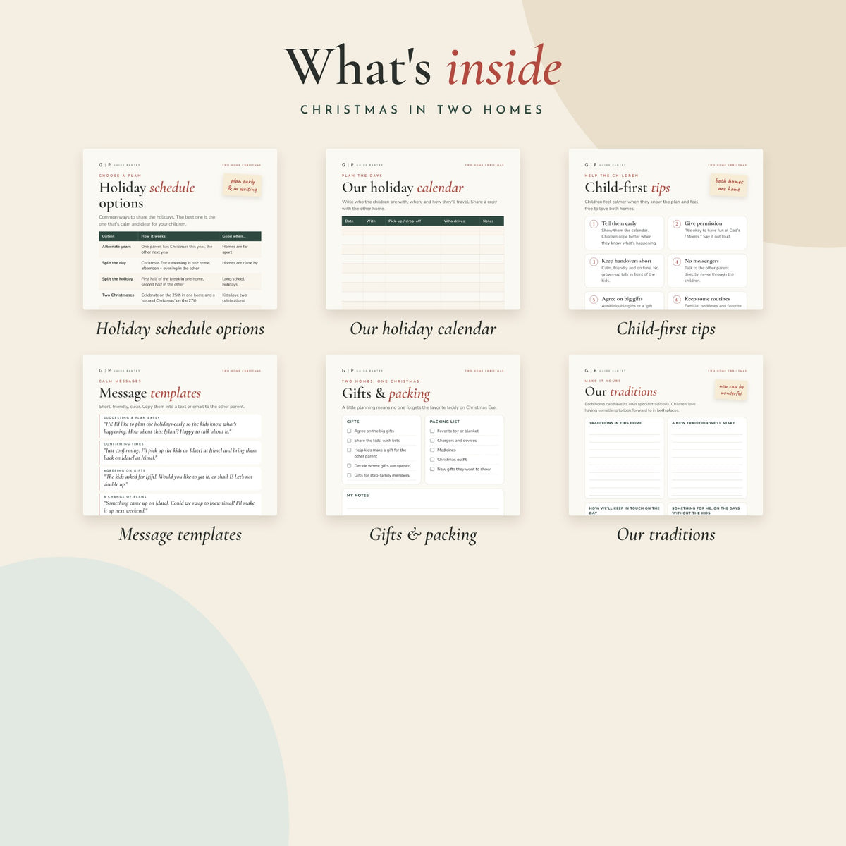 What's inside Christmas in Two Homes – preview of the printable pages