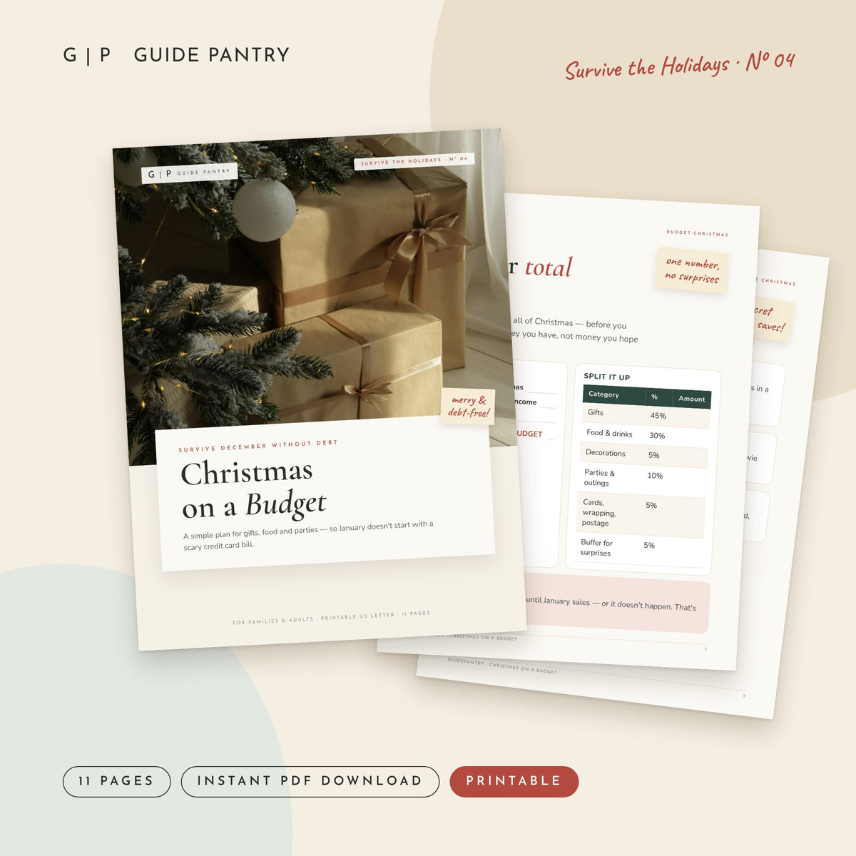 Christmas on a Budget – printable PDF cover and inside pages, Survive the Holidays series