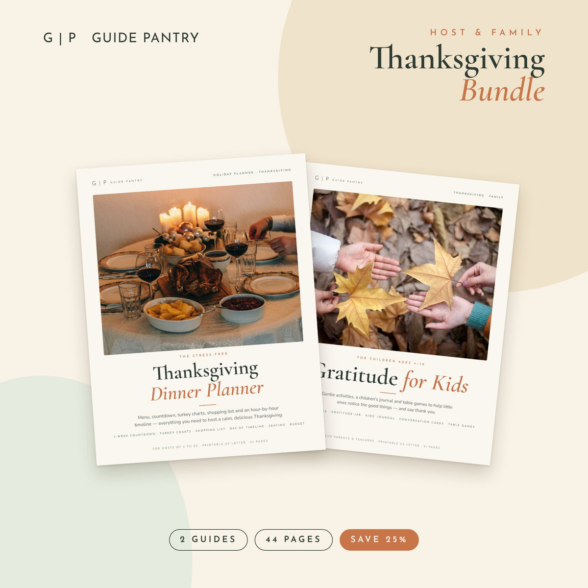 Thanksgiving Bundle – covers of the Thanksgiving Dinner Planner and Gratitude for Kids printable guides
