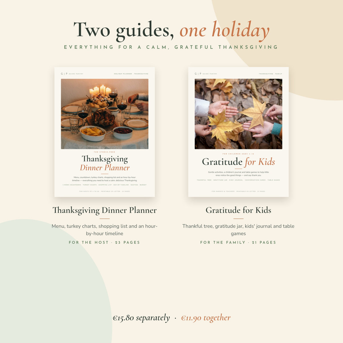 What's in the Thanksgiving Bundle – a dinner planner for the host and gratitude activities for the family