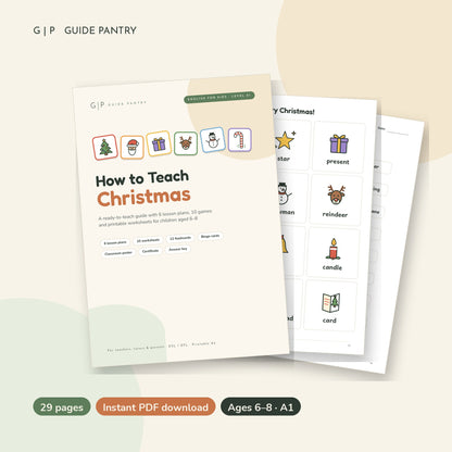 How to Teach Christmas – Printable ESL Guide for Kids (Ages 6–8, A1)