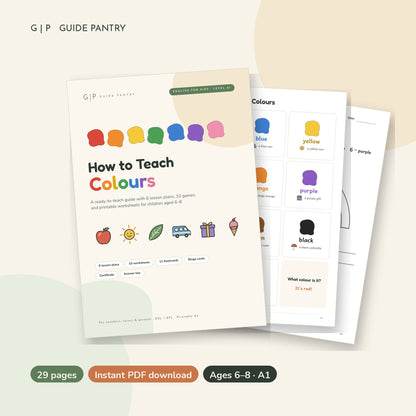 How to Teach Colours – Printable ESL Guide for Kids (Ages 6–8, A1)