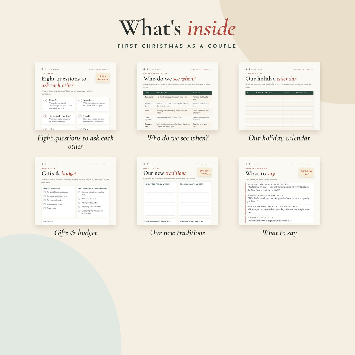 What's inside First Christmas as a Couple – preview of the printable pages