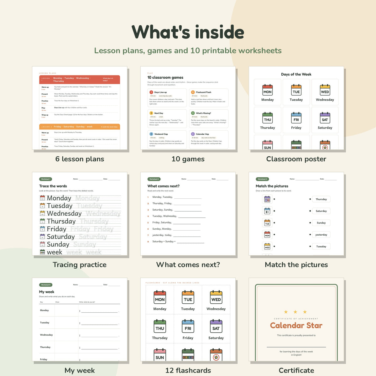 Days of the Week worksheets, flashcards and lesson plans preview
