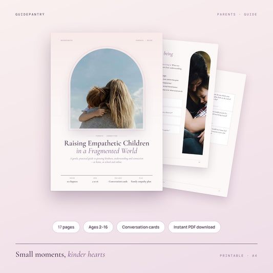 Raising Empathetic Children in a Fragmented World printable parenting guide cover with a mother hugging her child

