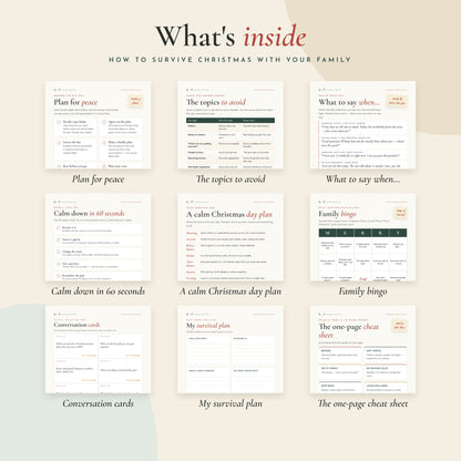 What's inside How to Survive Christmas with Your Family – preview of the printable pages.