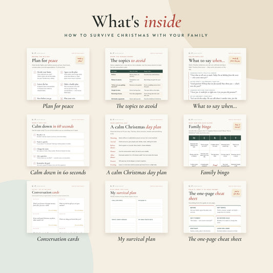 What's inside How to Survive Christmas with Your Family – preview of the printable pages.