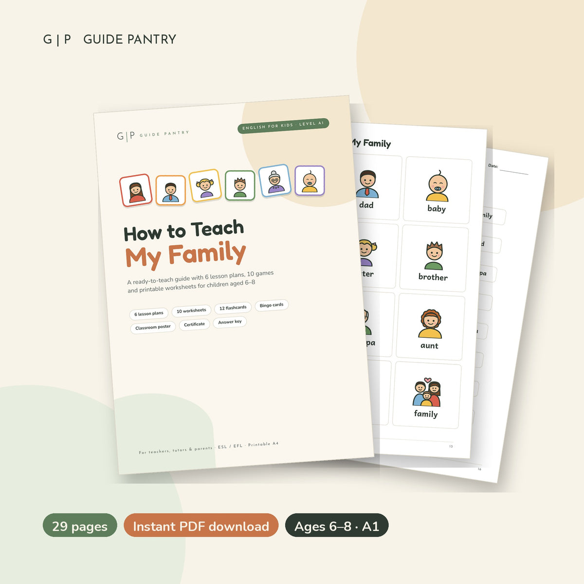 Family worksheets, flashcards and lesson plans preview
