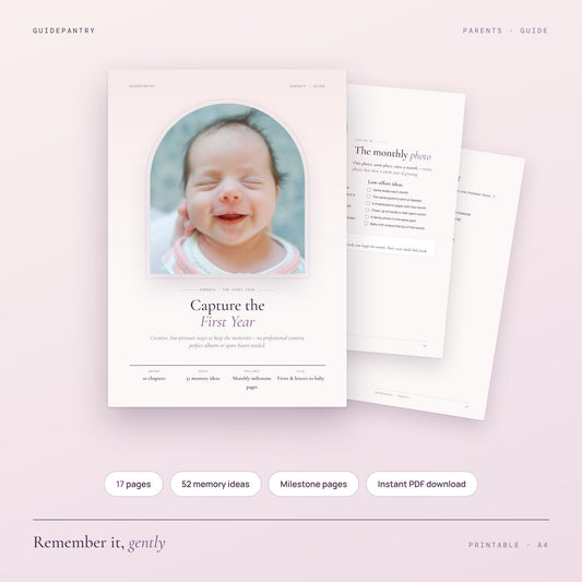 Capture the First Year printable guide cover with a smiling newborn baby
