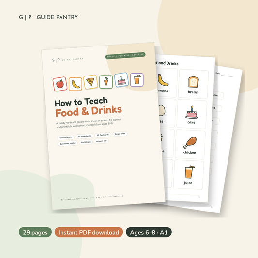 How to Teach Food & Drinks – printable ESL guide for kids