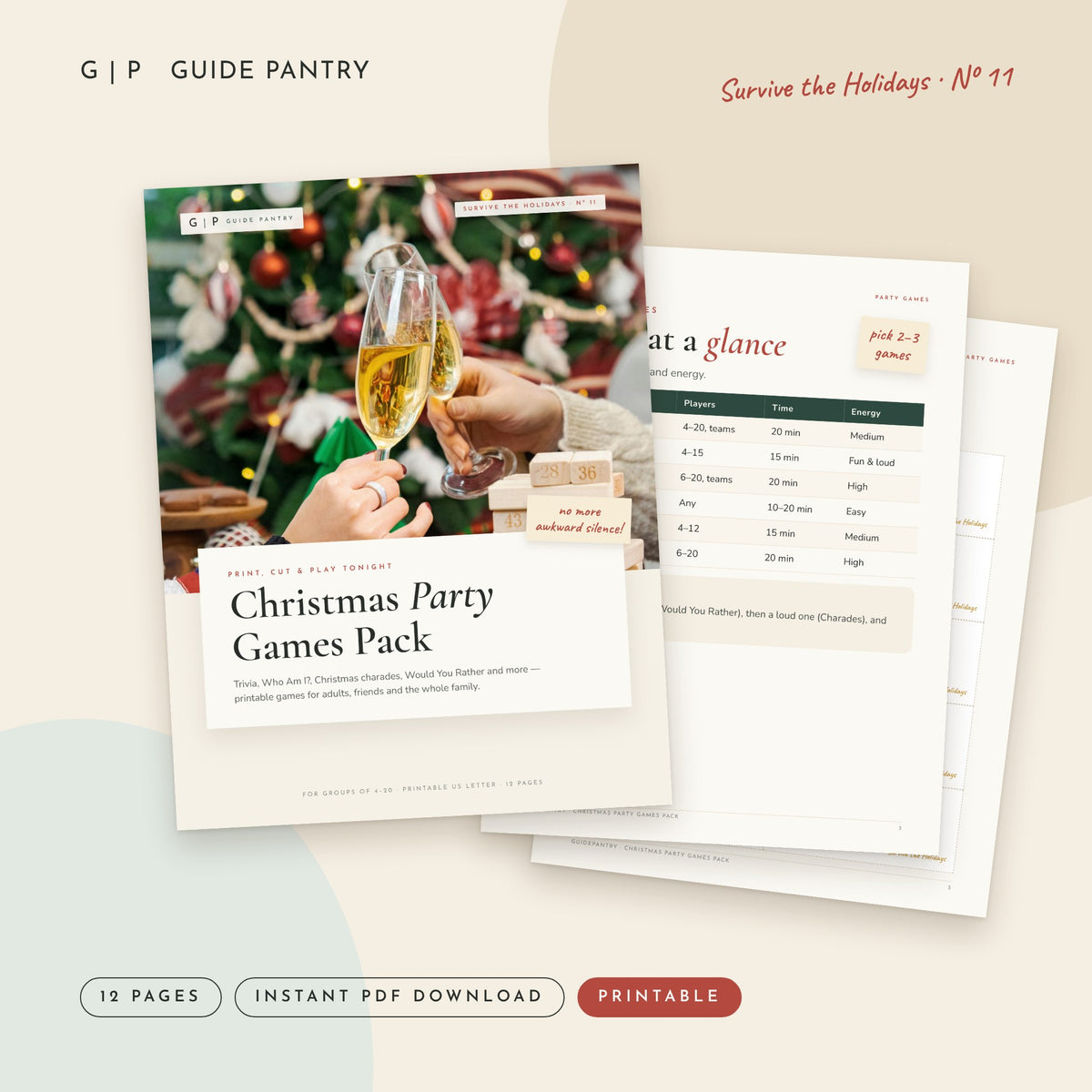 Christmas Party Games Pack – printable PDF cover and inside pages, Survive the Holidays series