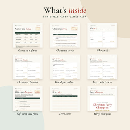 What's inside Christmas Party Games Pack – preview of the printable pages