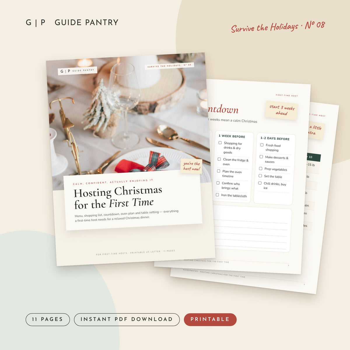 Hosting Christmas for the First Time – printable PDF cover and inside pages, Survive the Holidays series
