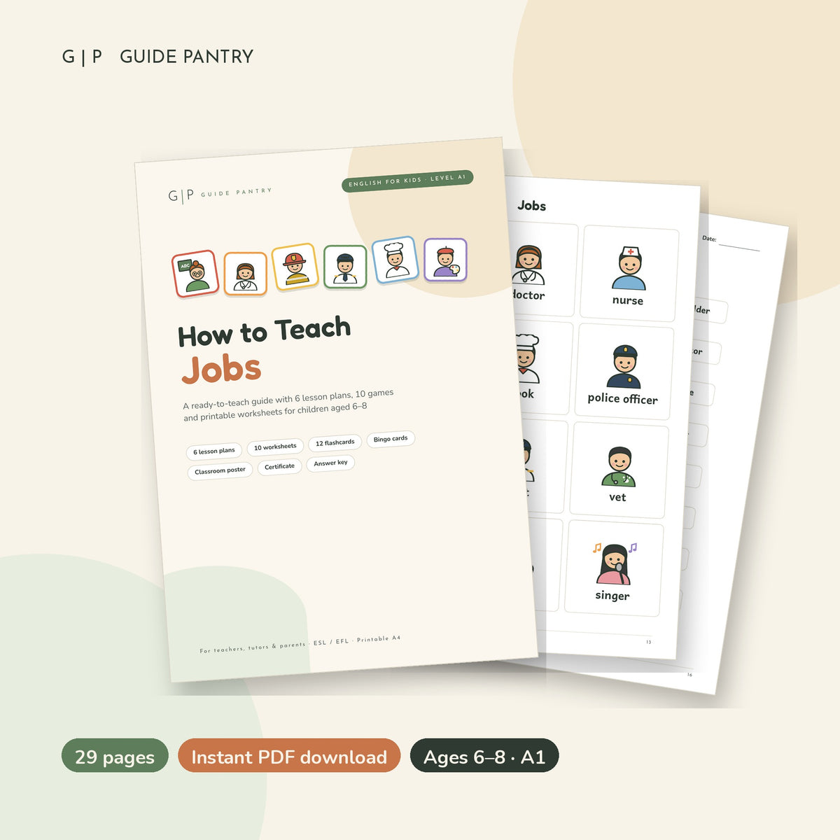 How to Teach Jobs – printable ESL guide for kids
