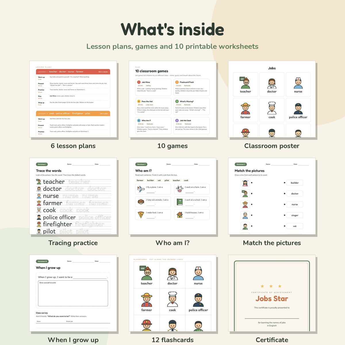 Jobs worksheets, flashcards and lesson plans preview
