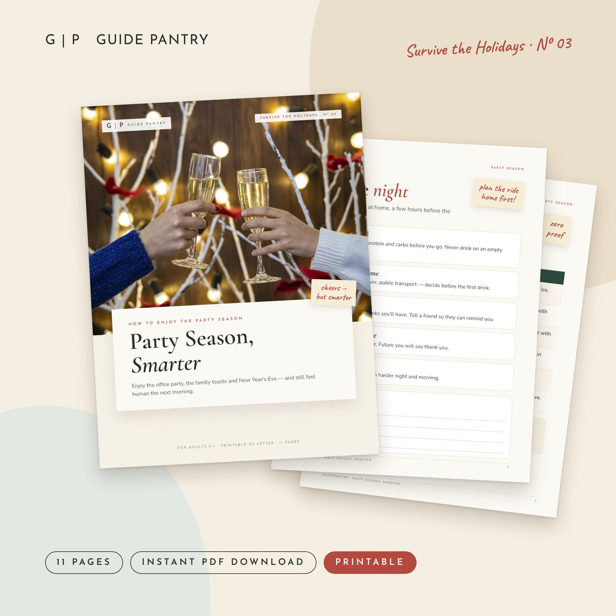Party Season, Smarter – printable PDF cover and inside pages, Survive the Holidays series.
