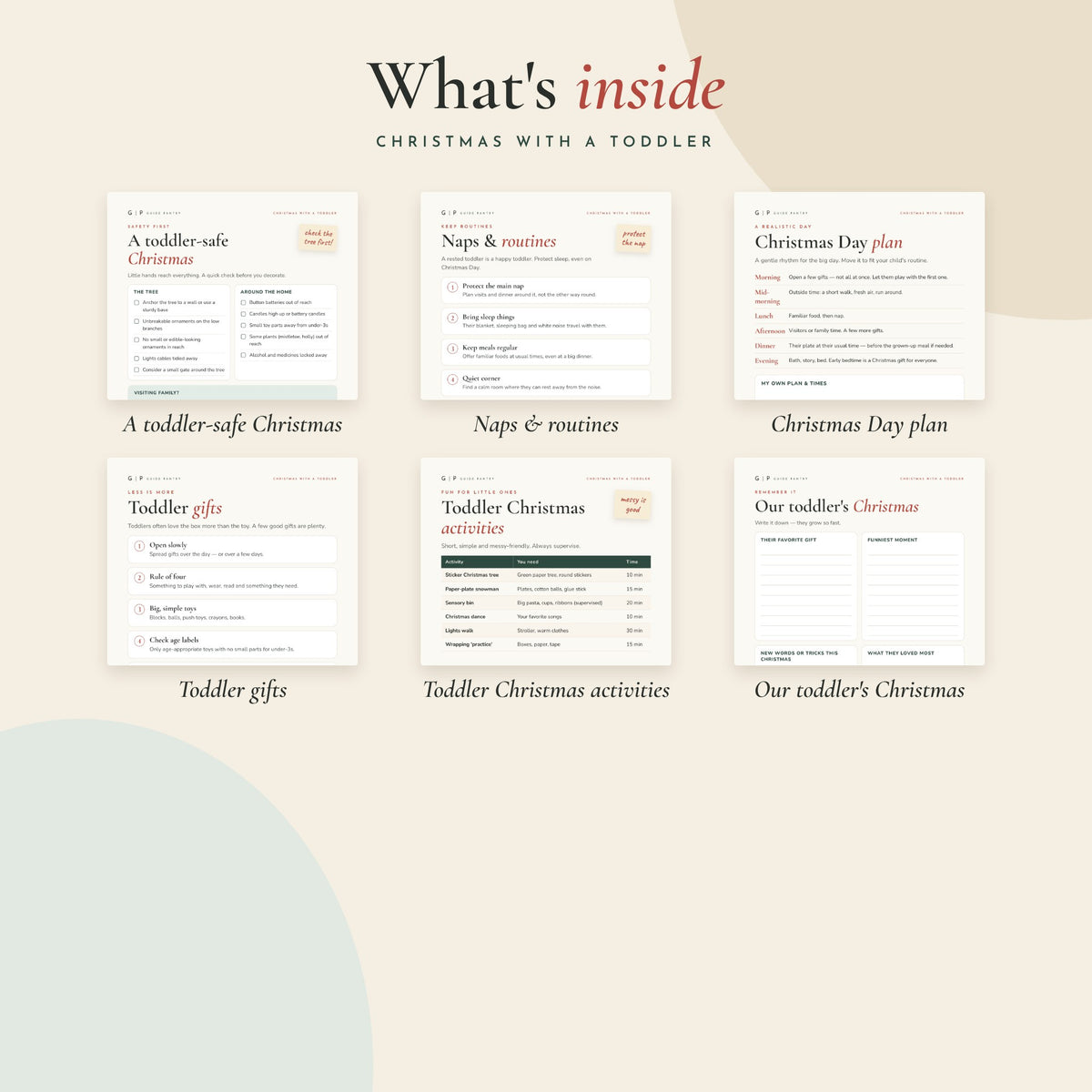 What's inside Christmas with a Toddler – preview of the printable pages