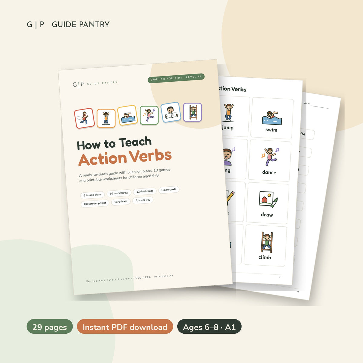 How to Teach Action Verbs – printable ESL guide for kids
