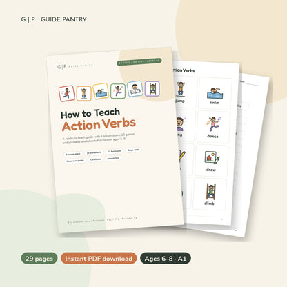 How to Teach Action Verbs – printable ESL guide for kids
