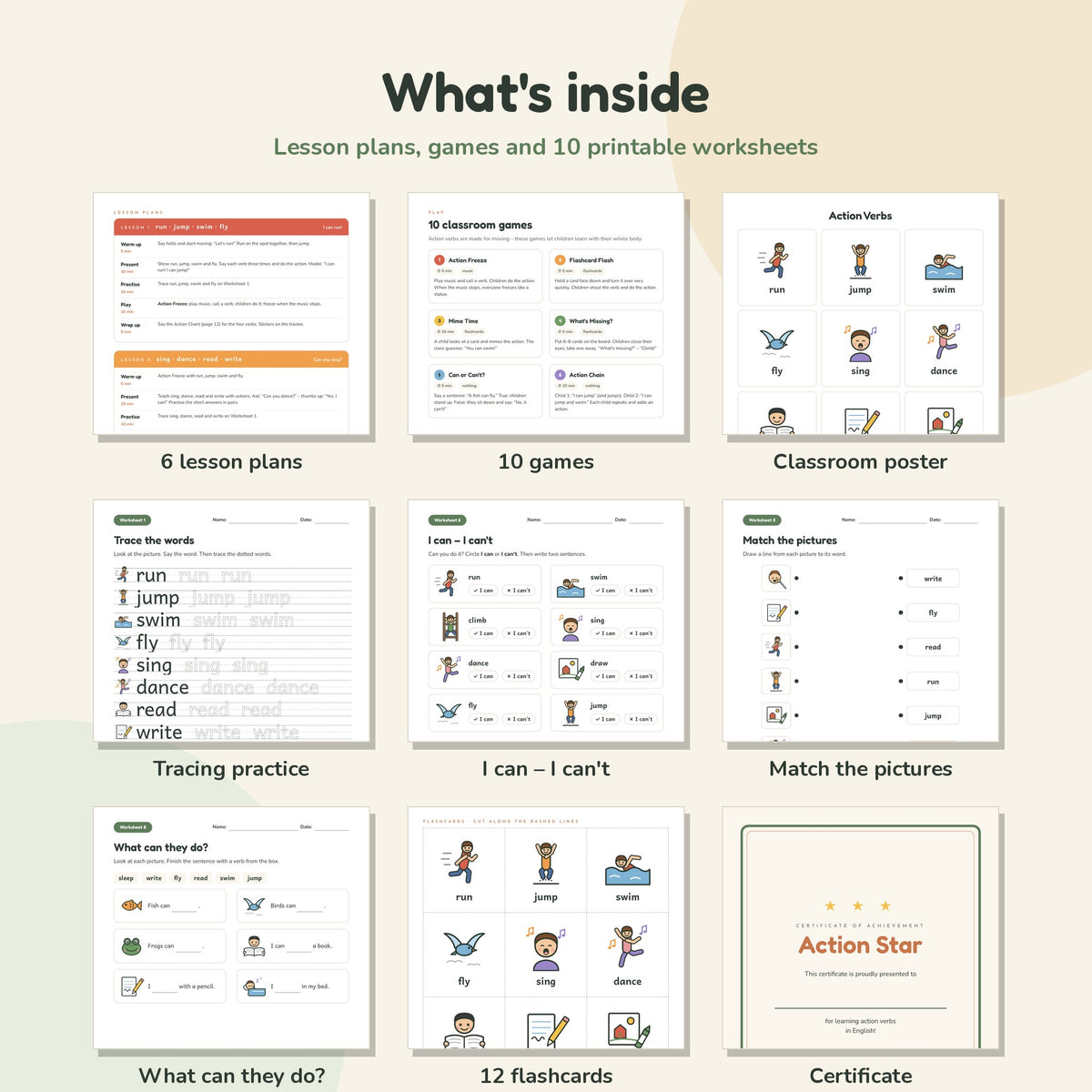 Action Verbs worksheets, flashcards and lesson plans preview