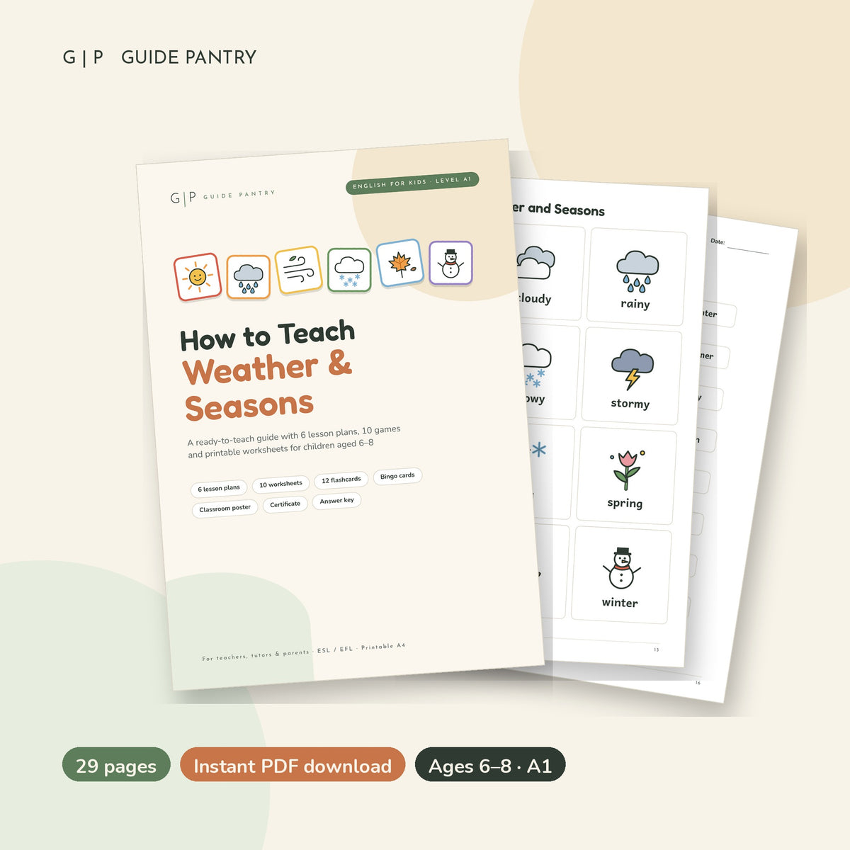 How to Teach Weather & Seasons – printable ESL guide for kids

