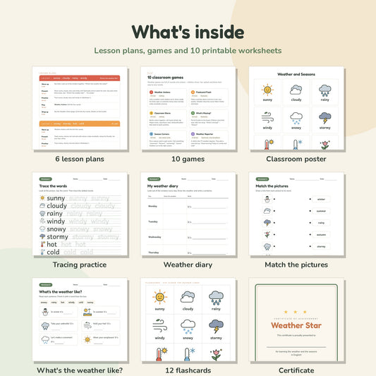 Weather & Seasons worksheets, flashcards and lesson plans preview